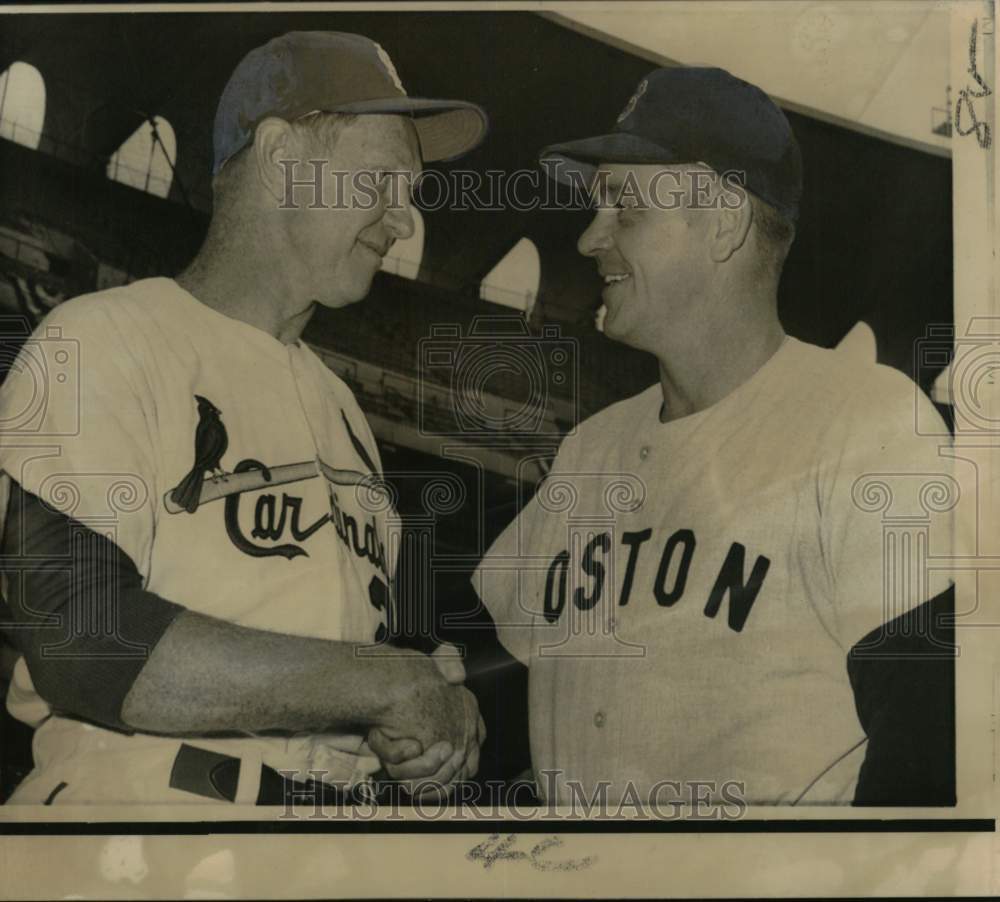 1967 Press Photo Red Schoendienst, Dick Williams at Busch Memorial Stadium - Historic Images