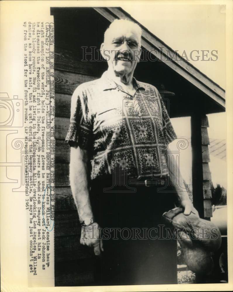 1963 Press Photo Former Heavyweight Boxer Jess Willard at Home in Los Angeles - Historic Images