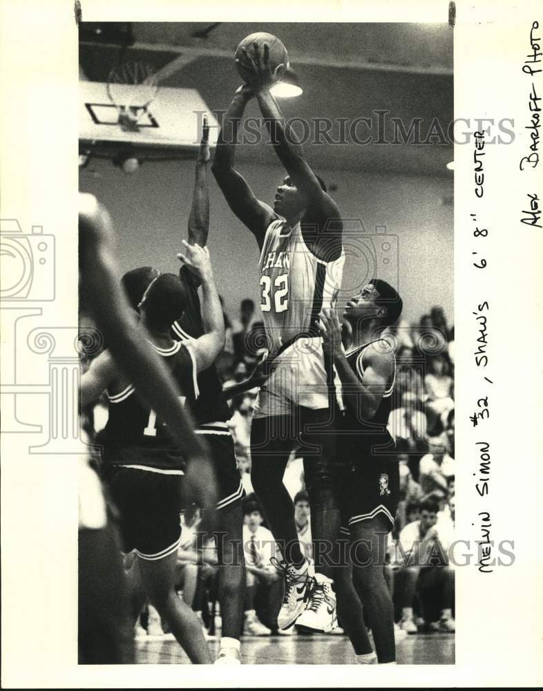 1989 Press Photo Shaw High School basketball 6&#39;8&quot; center Melvin Simon (32)- Historic Images