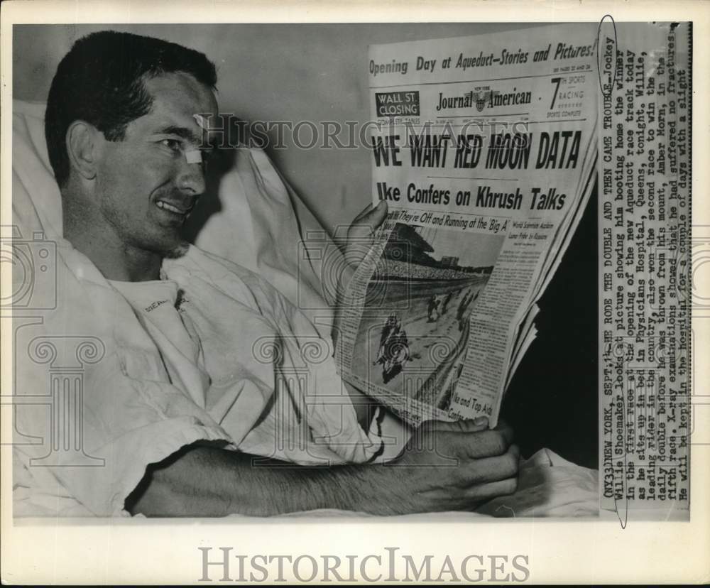 Press Photo Jockey Willie Shoemaker in Physicians Hospital, Queens. - nos34742- Historic Images