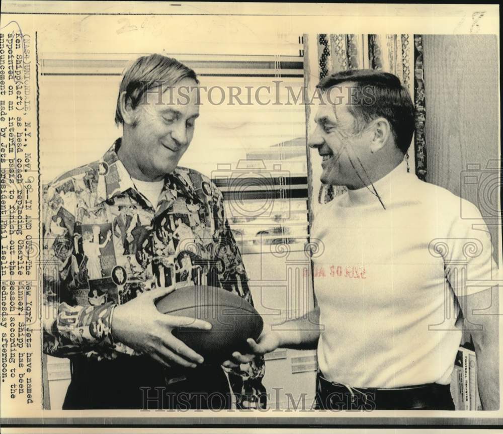 1975 Press Photo Jets football coach change: Ken Shipp in, Charlie Winner out - Historic Images