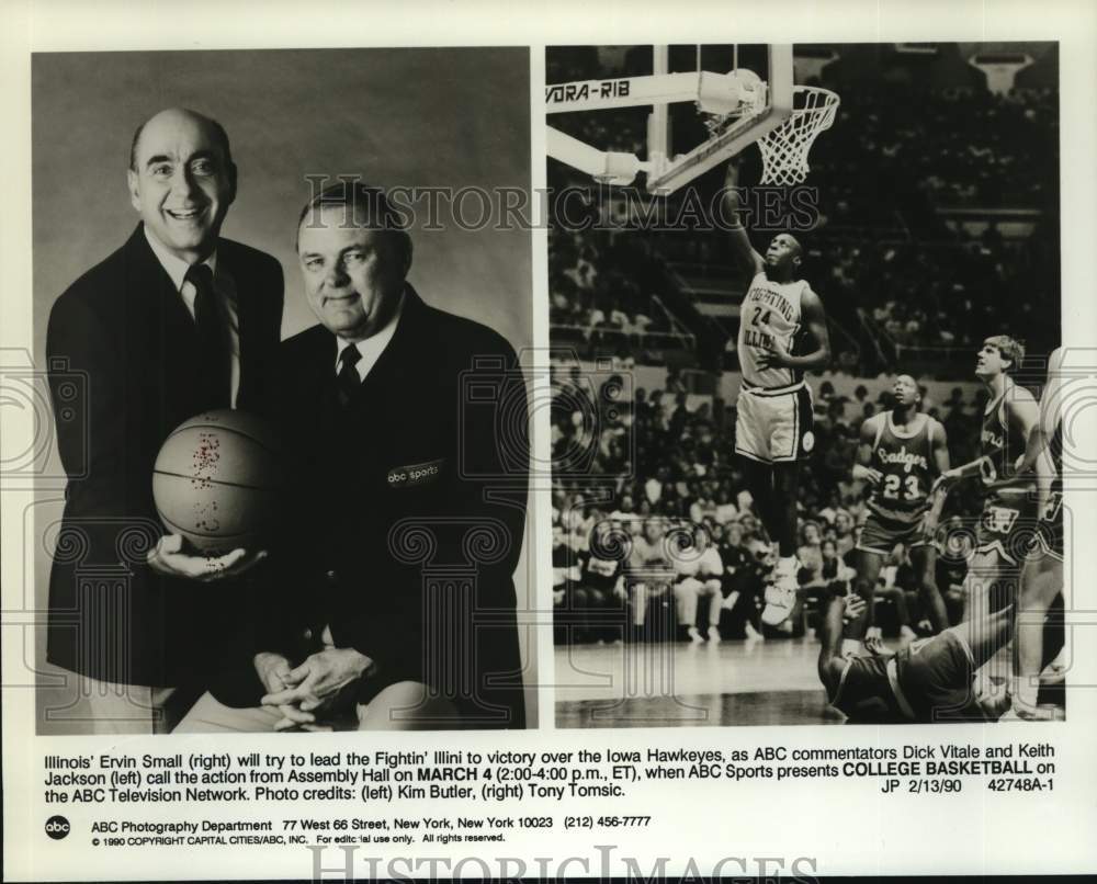 1990 Press Photo ABC commentators call Illinois-Iowa basketball game- Historic Images