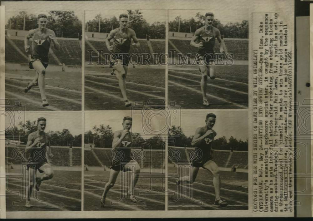 1956 Press Photo Duke sprinter Dave Sims aiming for 3 Olympic golds in Melbourne - Historic Images