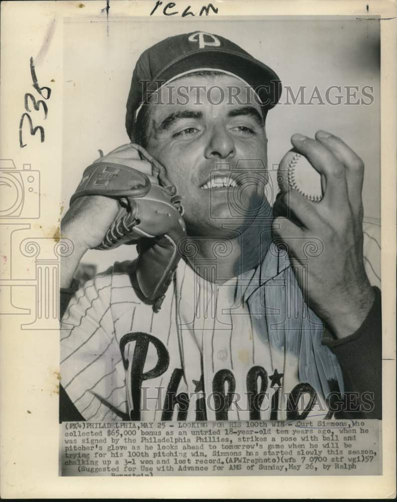 1957 Press Photo Philadelphia Phillies pitcher Curt Simmons. - nos35467- Historic Images