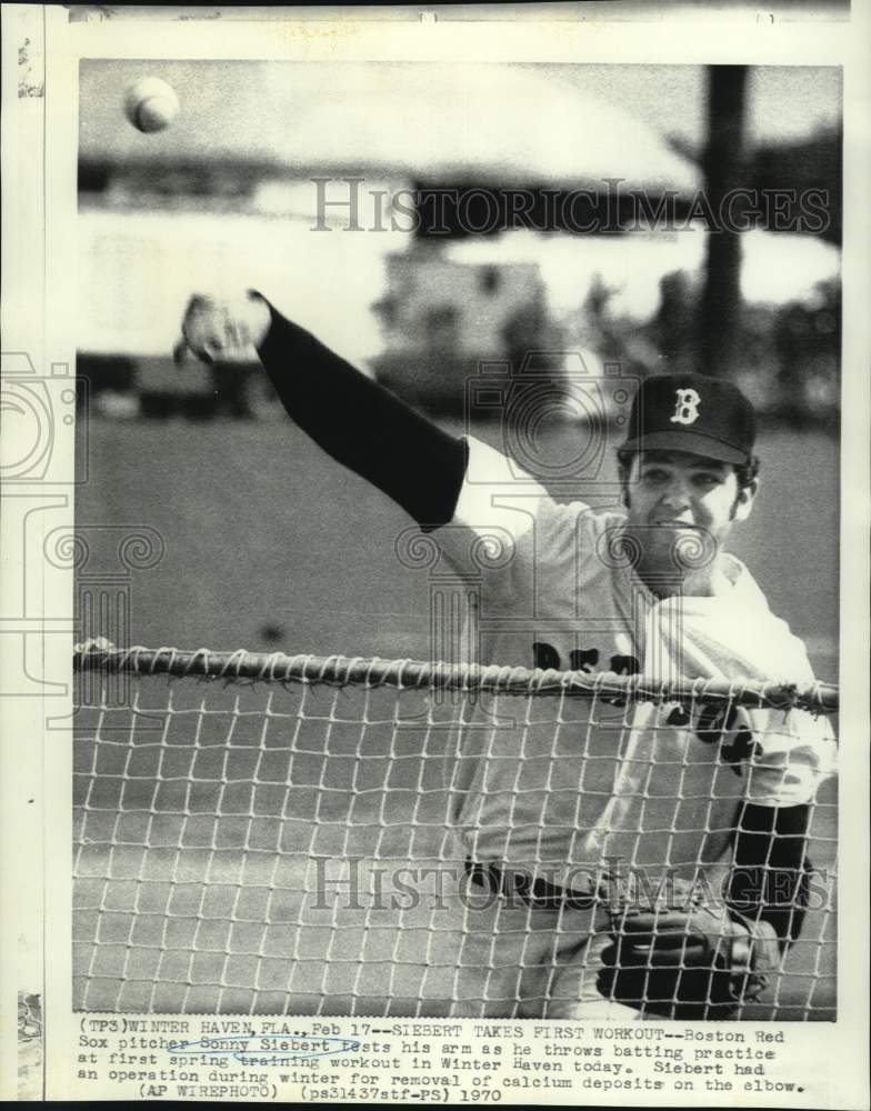 1970 Press Photo Boston Red Sox pitcher Sonny Siebert at Winter Haven practice- Historic Images