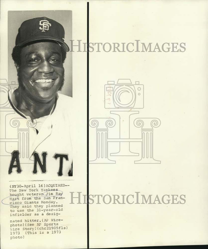 1973 Press Photo San Francisco Baseballer Jim Ray Hart Bought by Yankees - Historic Images