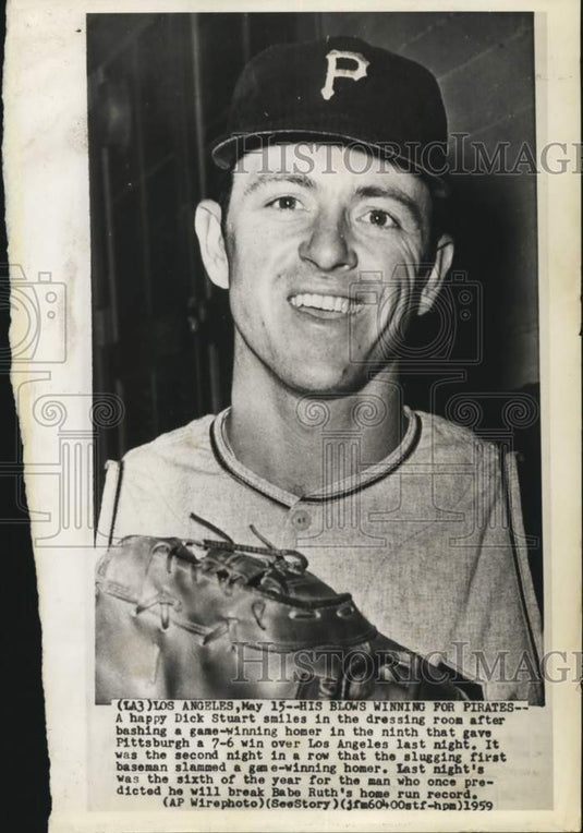 1959 Press Photo Pittsburgh Pirates Baseballer Dick Stuart Hits Winning Homer- Historic Images