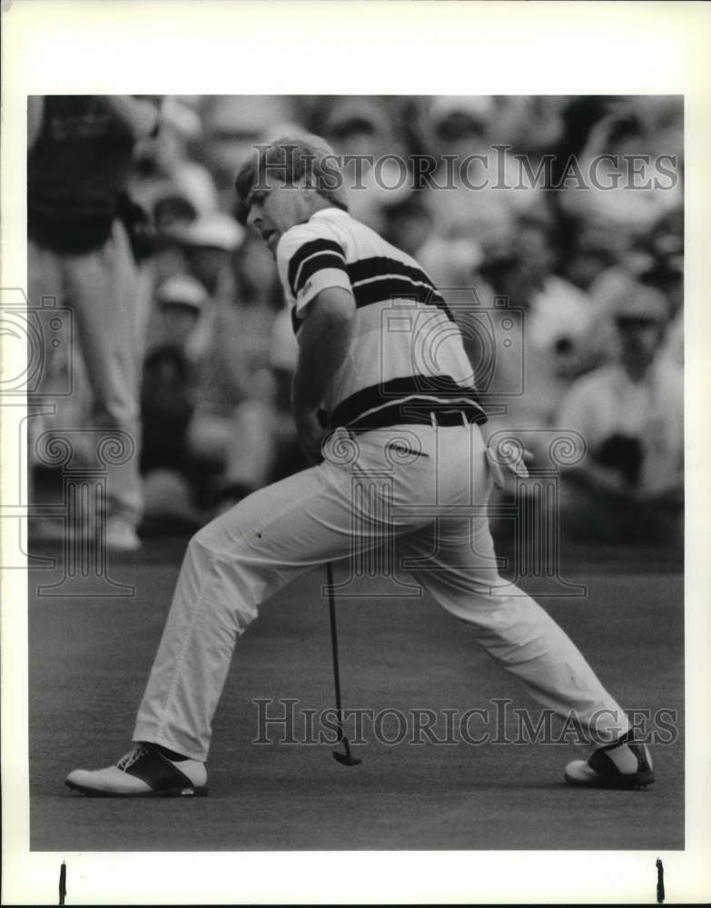 1989 Press Photo Golfer Hal Sutton reacts to missing Birdie on 18th Hole- Historic Images