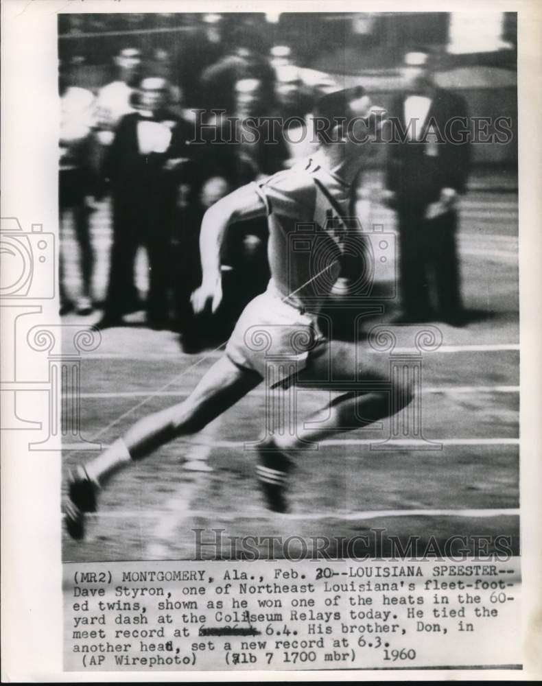 1960 Press Photo Dave Styron wins Coliseum Relay 60-Yard Dash in Montgomery - Historic Images