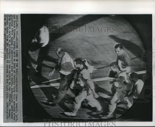 1965 Press Photo James Lovell and Frank Borman, Astronauts of Gemini 7 on Wasp - Historic Images
