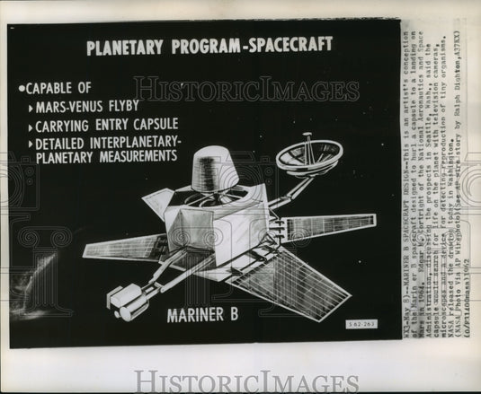 1962 Press Photo Artists Drawing of Mariner B Spacecraft - Historic Images