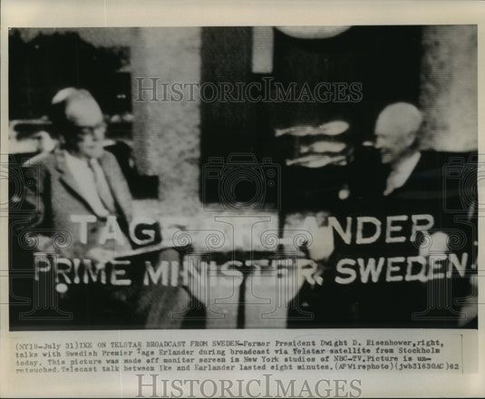 1962 Press Photo President Eisenhower and Tage Erlander during live broadcast-Historic Images