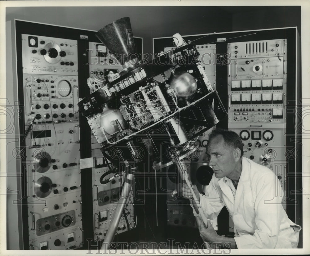 1962 Thomas Hudspeth of Hughes Aircraft, Checking Syncom Antenna-Historic Images