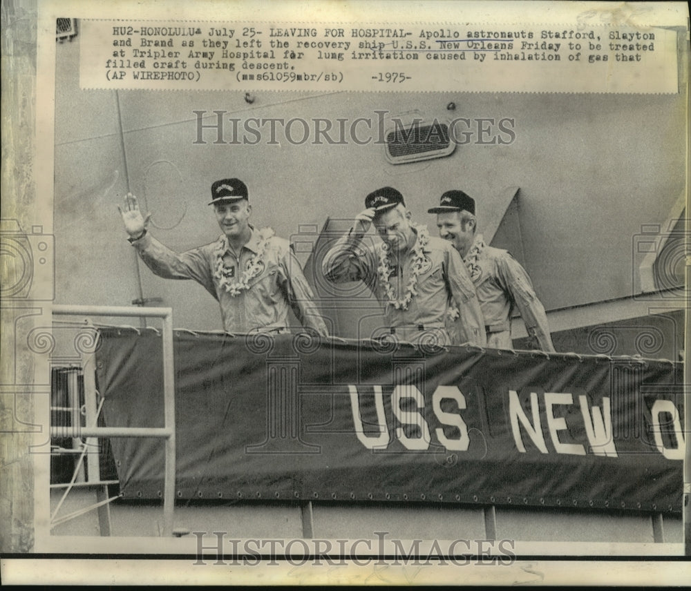 1975 Apollo Astronauts Leaving Recovery Ship USS New Orleans - Historic Images