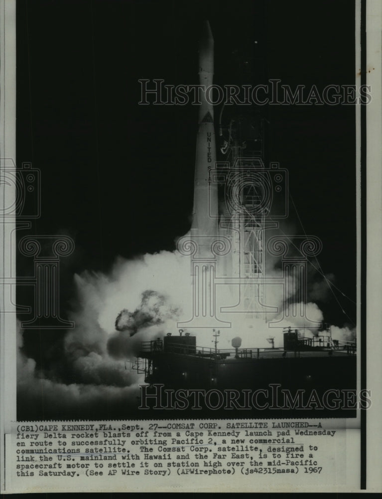 1967 Press Photo Pacific 2 Communications Satellite Launching at Cape Kennedy - Historic Images