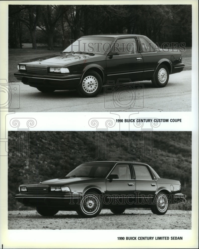 1989 Press Photo 1990 Buick Century Custom Coupe &amp; Limited Sedan - not00123 - Historic Images