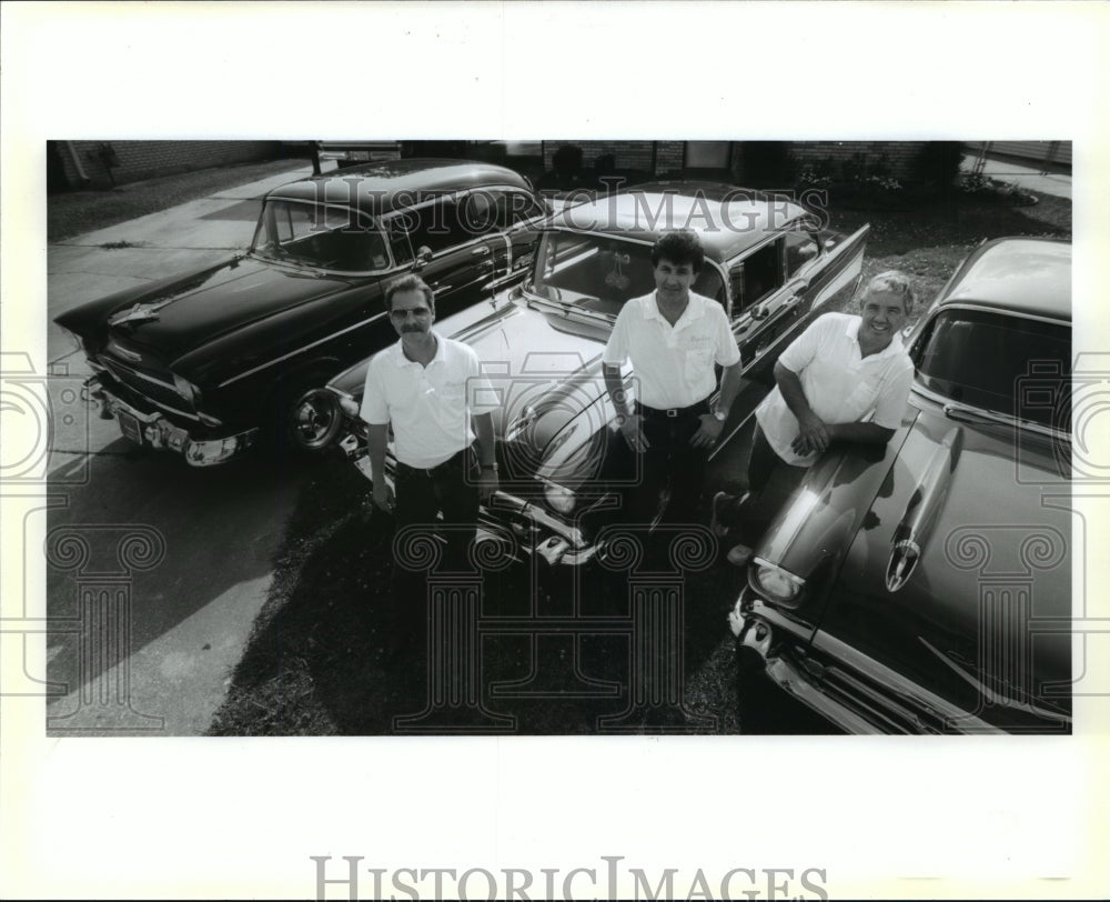 1992 Three 1950s Antique Chevy Bel Air autos with their proud owners-Historic Images