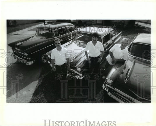 1992 Three 1950s Antique Chevy Bel Air autos with their proud owners-Historic Images