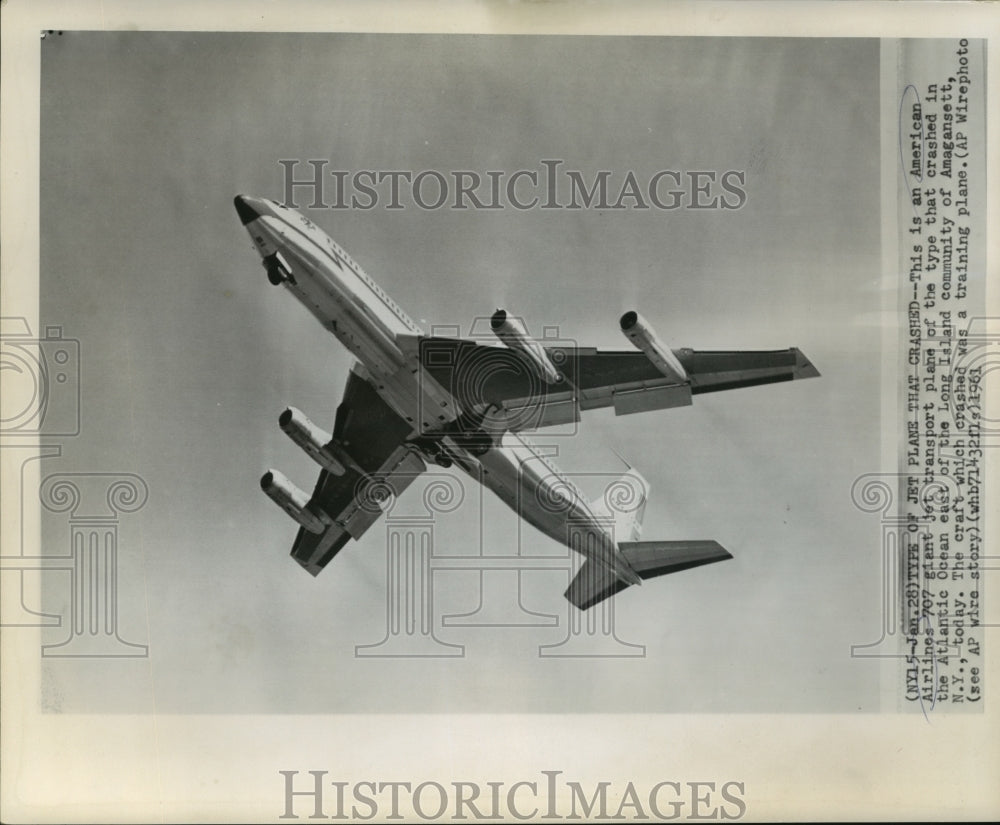 1961 American Airlines 707 giant jet transport plane flying in Air - Historic Images