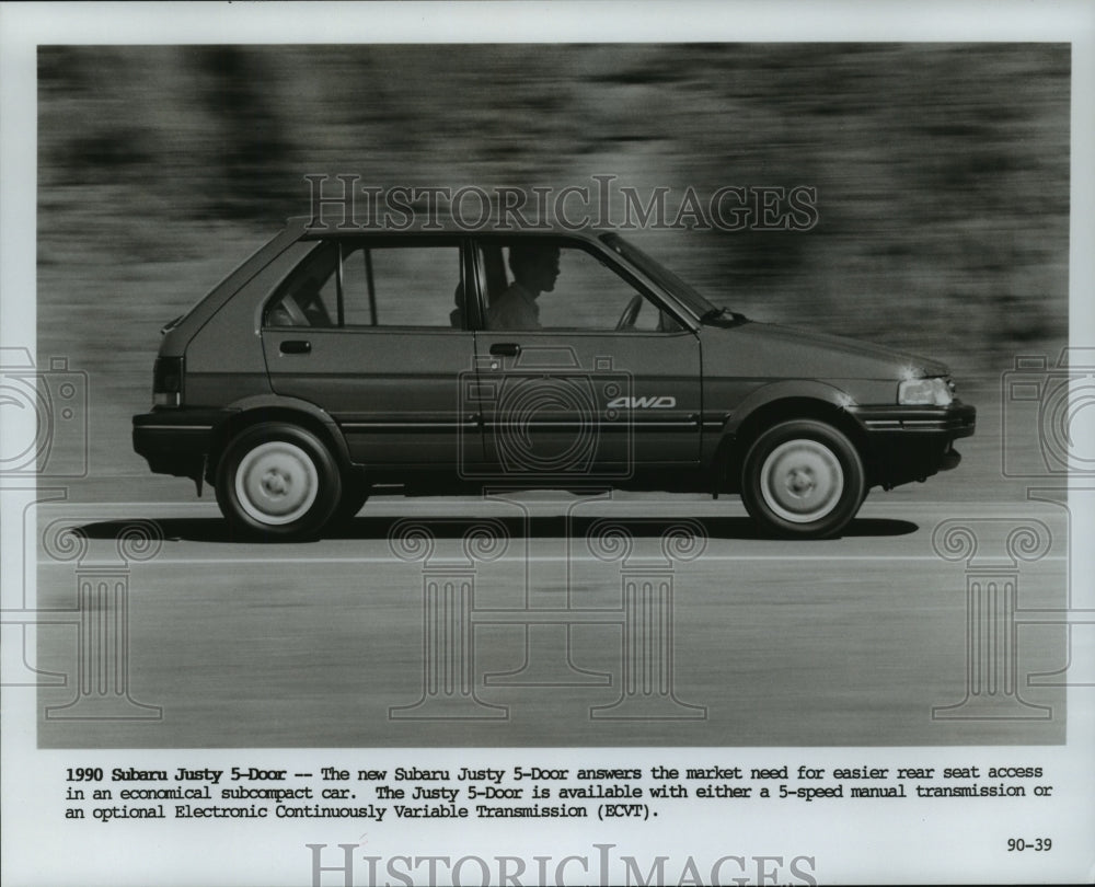 1989 Press Photo New 1990 Subaru Justy 5-Door, Economical Subcompact Auto - Historic Images
