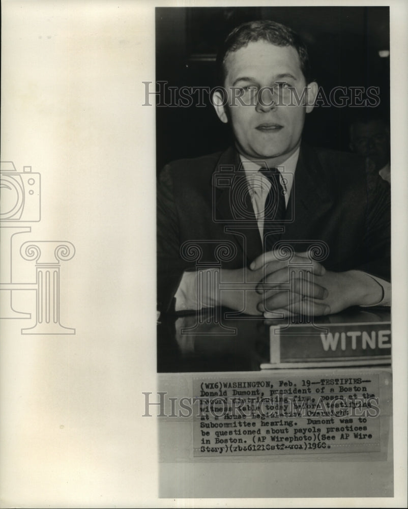 1960 Press Photo Donald Dumont of Boston Testifies Before House Subcommittee-Historic Images