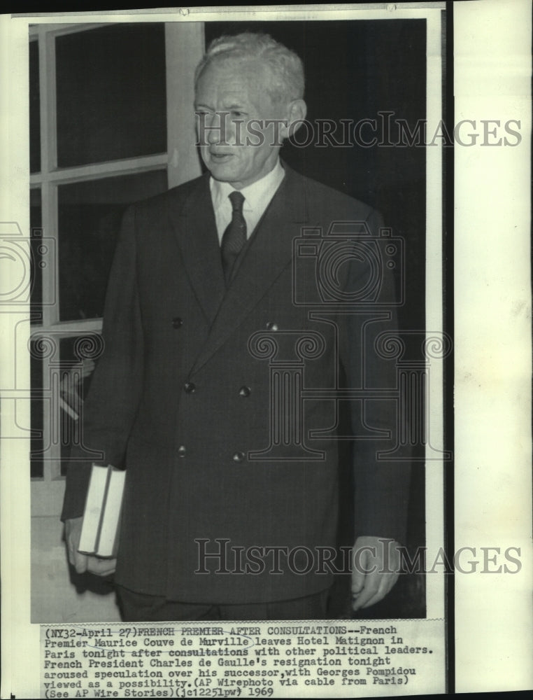 1969 Press Photo French Premier Couve de Murville After De Gaulle Resignation-Historic Images