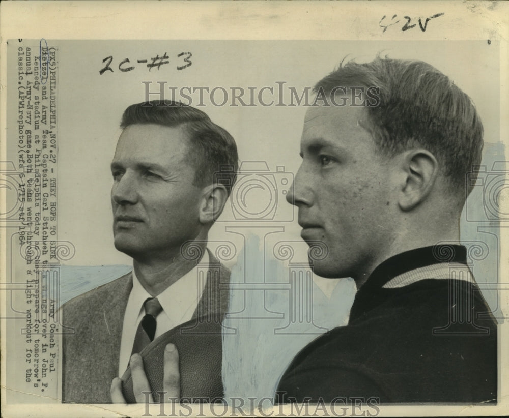 1964 Coach Dietzel &amp; team Captain Stichweh talk at Kennedy Stadium - Historic Images