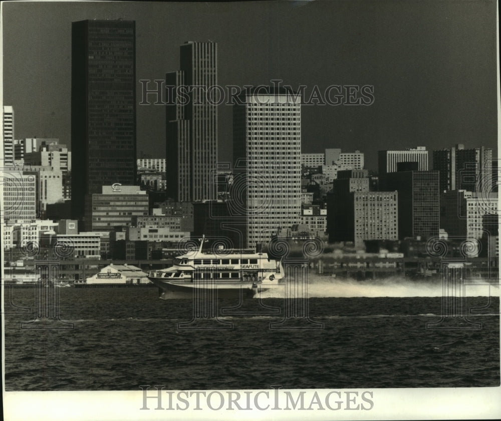 1975 The Boeing Jetfoil Kamehameha flies on Puget Sound in Seattle - Historic Images