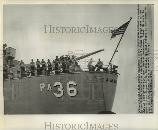 1961 Crew members of attack transport U.S.S. Cambria, relax on deck - Historic Images