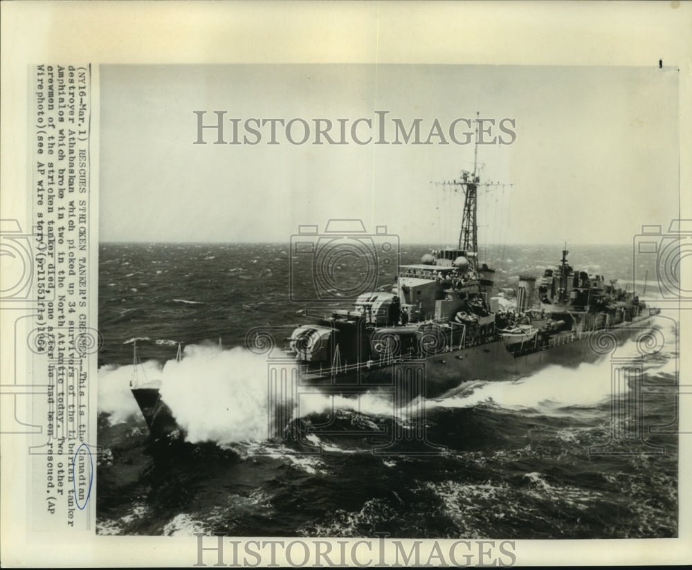 1964 The Canadian destroyer Athabaskan after picking up 34 survivors - Historic Images