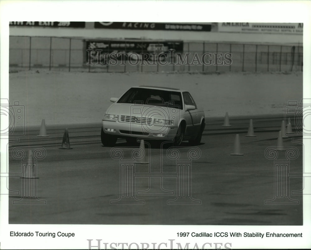 Press Photo A new 1997 Cadillac ICCS Eldorado Touring Coupe drives on the track - Historic Images