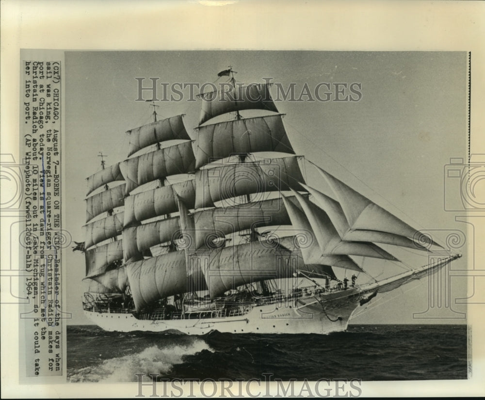 1964 Press Photo The Norwegian square-rigger Christain Radich sails to Chicago - Historic Images