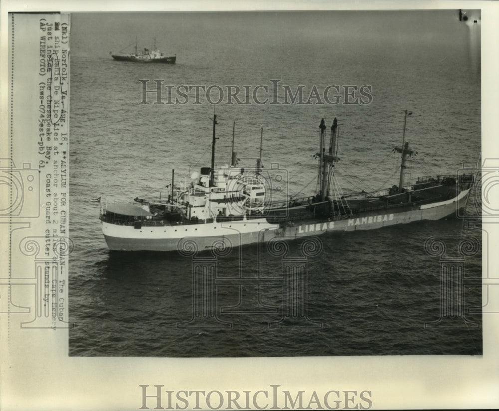 1961 The Cuban ship Bahia De Nipe Lies at anchor off Cape Henery - Historic Images