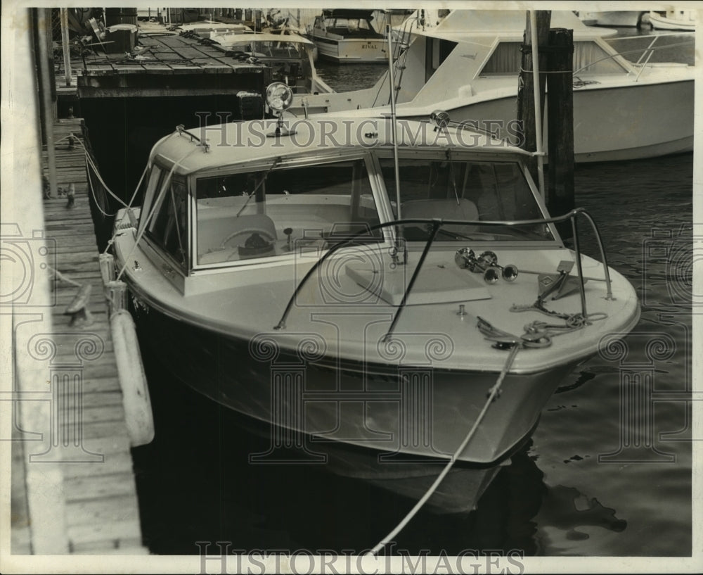 1966 A Department of Conservation Board boat pictured docked - Historic Images