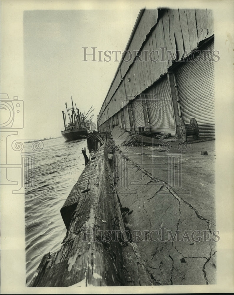 1974 Damage done to Celeste St. Wharf after a collision - Historic Images