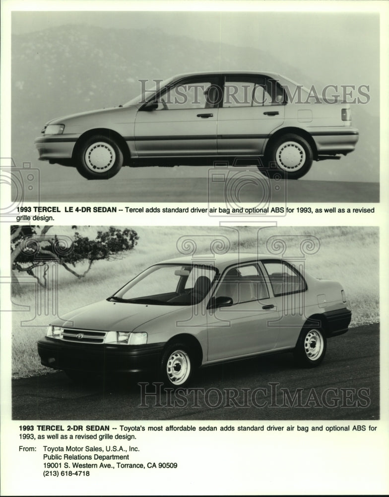 1993 Press Photo A four-door Toyota Tercel Sedan LE &amp; a two-door Tercel Sedan - Historic Images