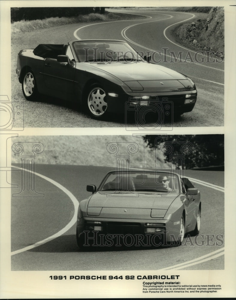 1990 Press Photo The new 1991 two-door Porsche 944 S2 Cabriolet on the road - Historic Images