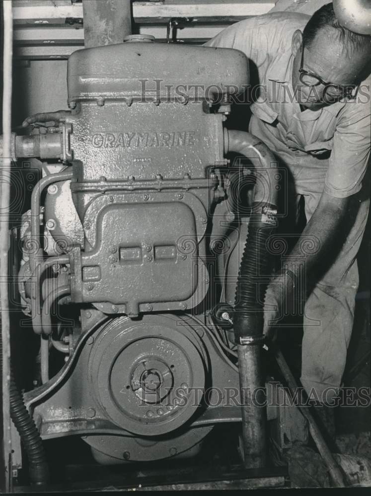 1963 Man Inspects GM Diesel Engine That Powers Model Destroyer-Historic Images