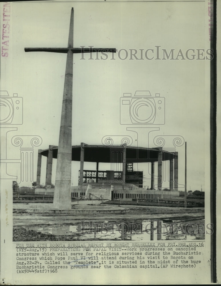 1968 Canopy construction for Eucharistic Congress religious service - Historic Images