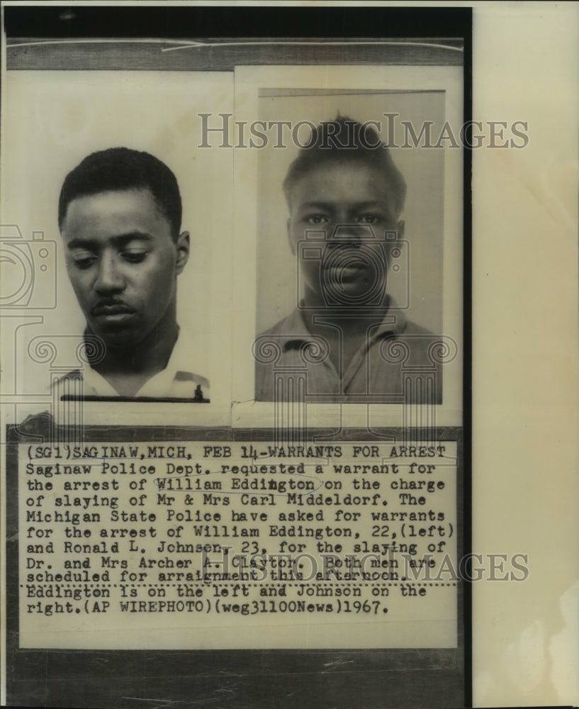 1967 Warrants for arrest; William Eddington (L) &amp; Ronald Johnson - Historic Images