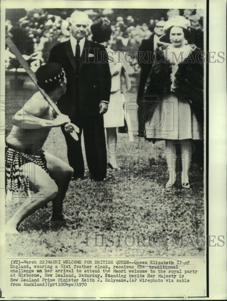 1970 Queen Elizabeth II &amp; others at traditional Maori welcome - Historic Images