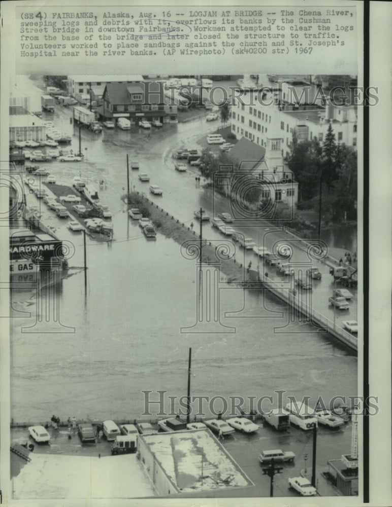 1967 Fairbanks, Alaska-Chena River overflows its banks at bridge - Historic Images