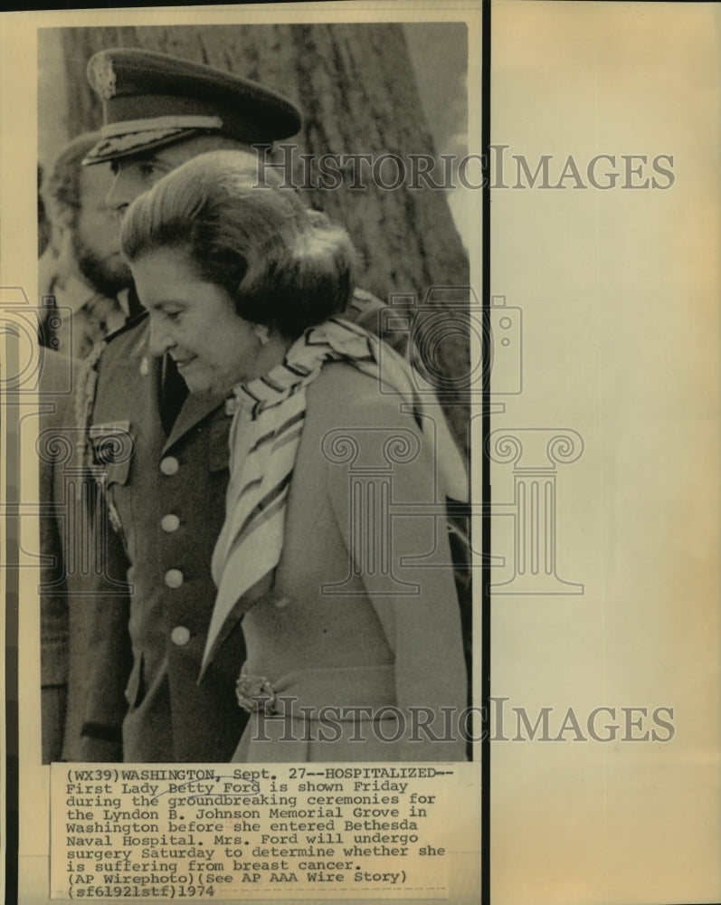 1974 Press Photo First Lady at Lyndon B. Johnson Memorial Grove groundbreaking-Historic Images