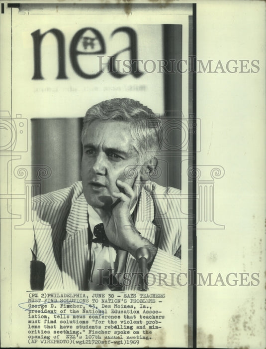 1969 Press Photo George Fischer, President of NEA, speaks at NEA annual meeting-Historic Images