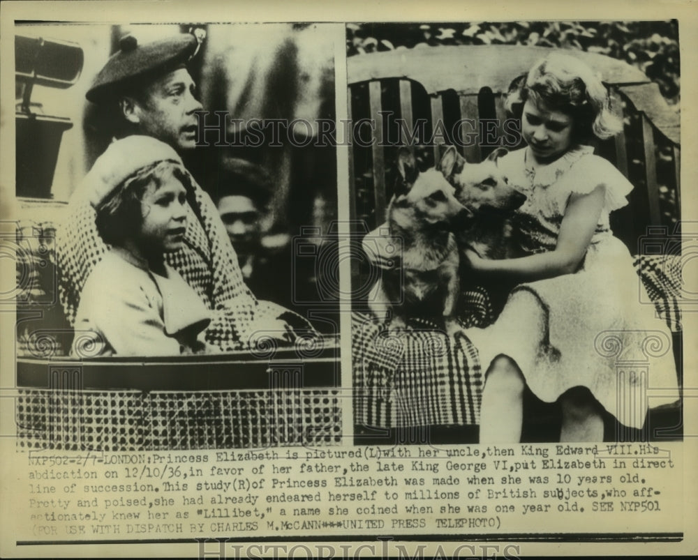  Princess Elizabeth with uncle, King Edward VIII; (R) with her dogs - Historic Images