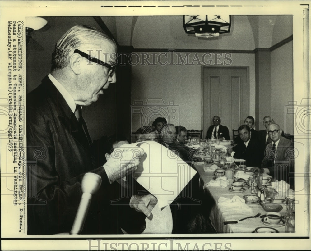 1973 Rep. Joe Evins reads statement to TN Democrats in Washington - Historic Images