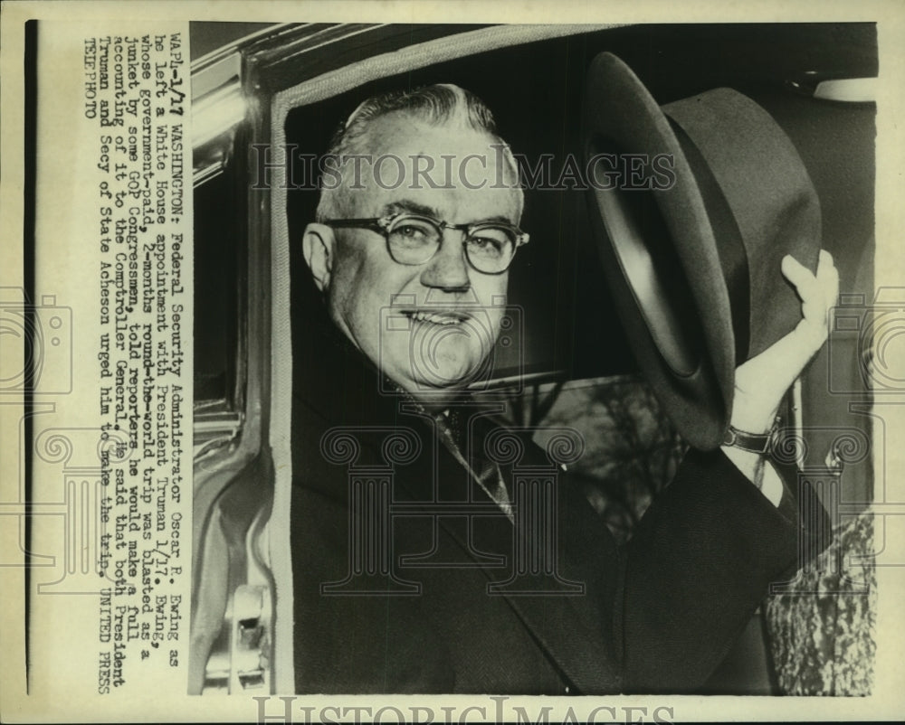 1953 Federal Security Administrator Oscar Ewing leaves White House - Historic Images