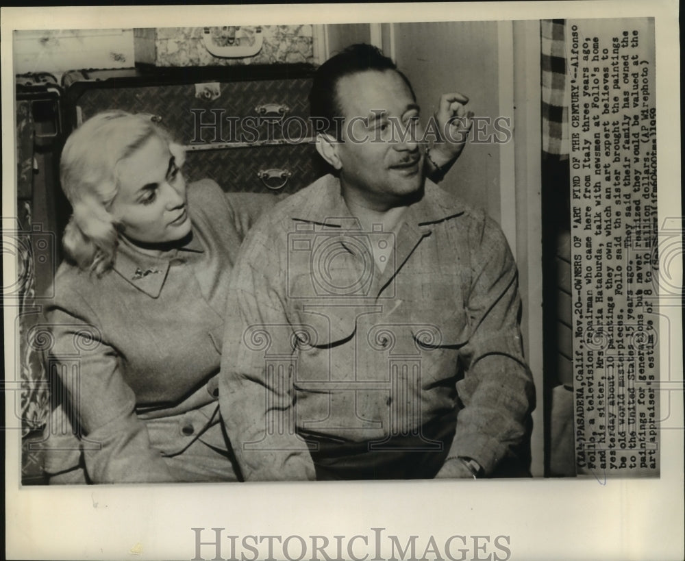 1959 Alfonso Follo &amp; sister, Maria, owners of &#39;Art find of Century&#39; - Historic Images