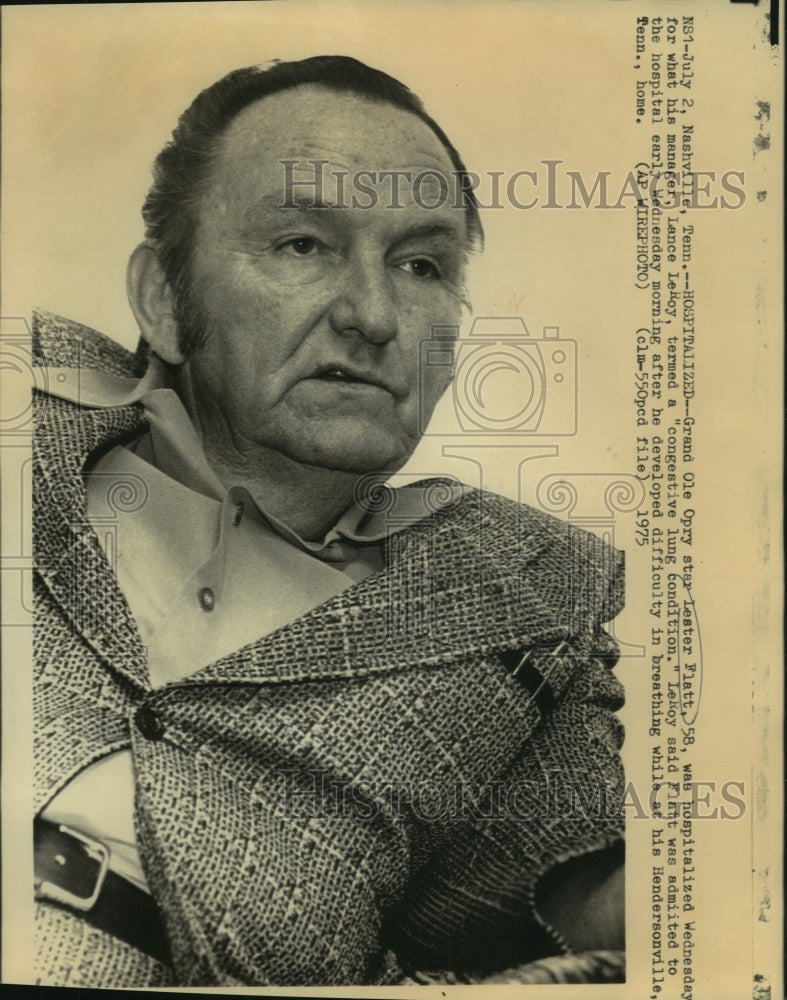 1975 Grand Ole Opry star, Lester Flatt hospitalized in Nashville, TN - Historic Images