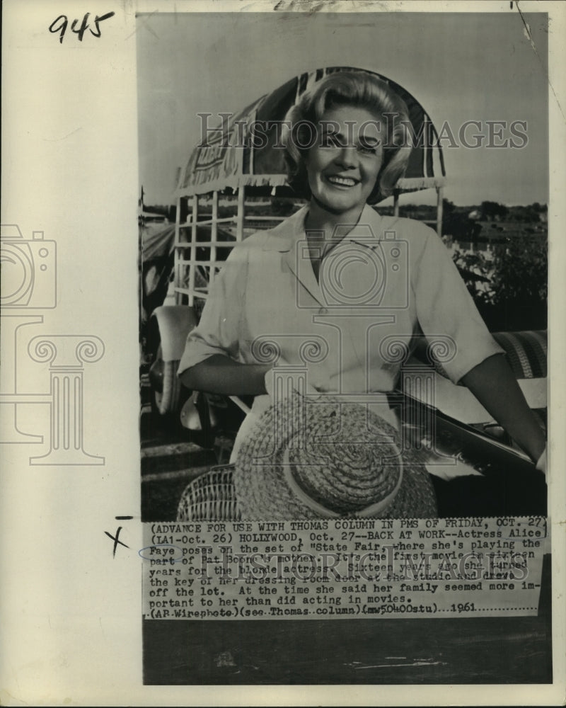 1961 Actress Alice Faye on the set of &quot;State Fair.&quot; - Historic Images